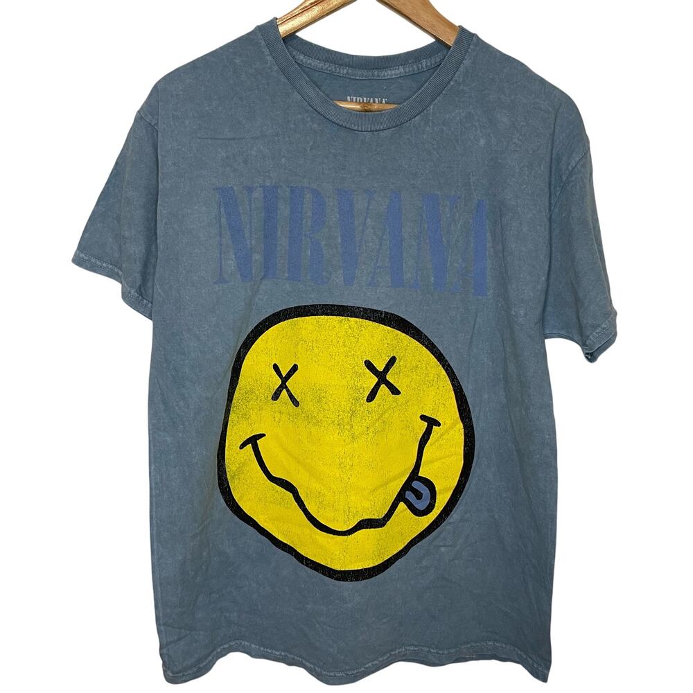 Nirvana Blue Graphic Tee FLAWED L Unisex Logo Short Sleeve Licensed Band Tshirt